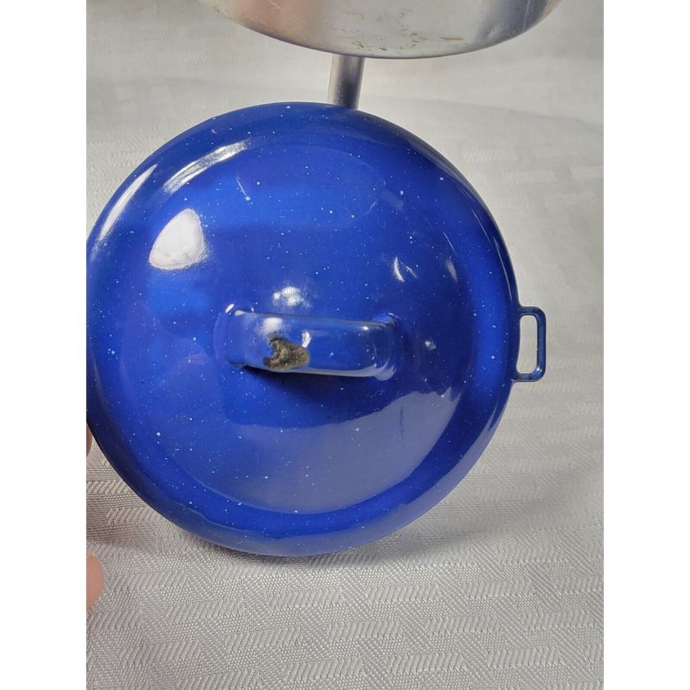 Vintage Blue Speckled Enamelware Coffee Percolator Pot with Lid and Filter 8.5in - Picture 7 of 8